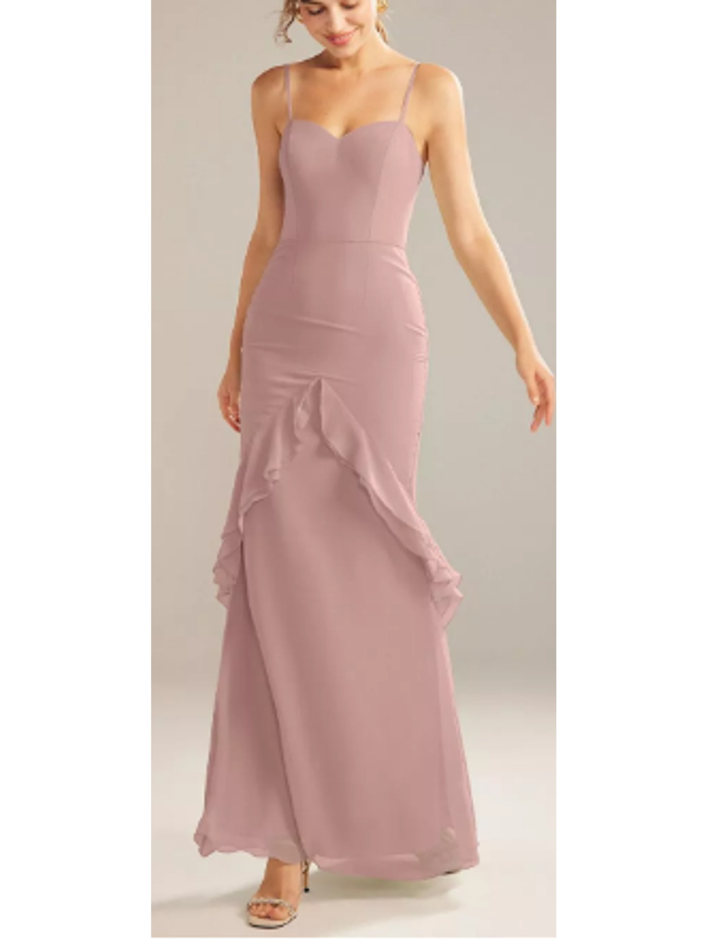 AW BRIDAL 6 S dusty rose Claire chiffon ruffle bridesmaid maxi dress NEW 0B11